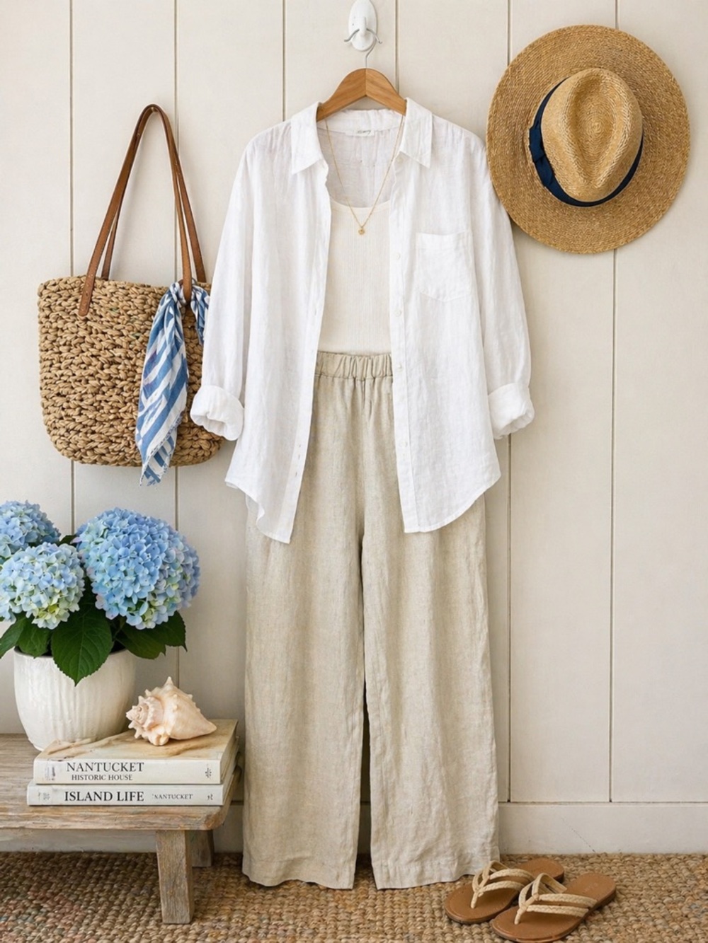 TALIA BENSON 100% Linen Pants Medium Taupe Coastal Lagenlook Beach Travel